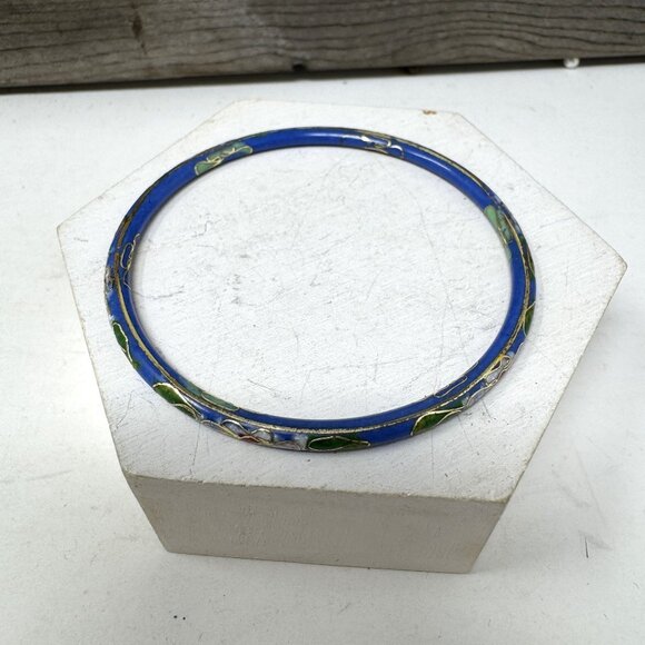 Vintage Blue Cloisonné Bangle Floral Design Blue n Pink - Picture 3 of 6